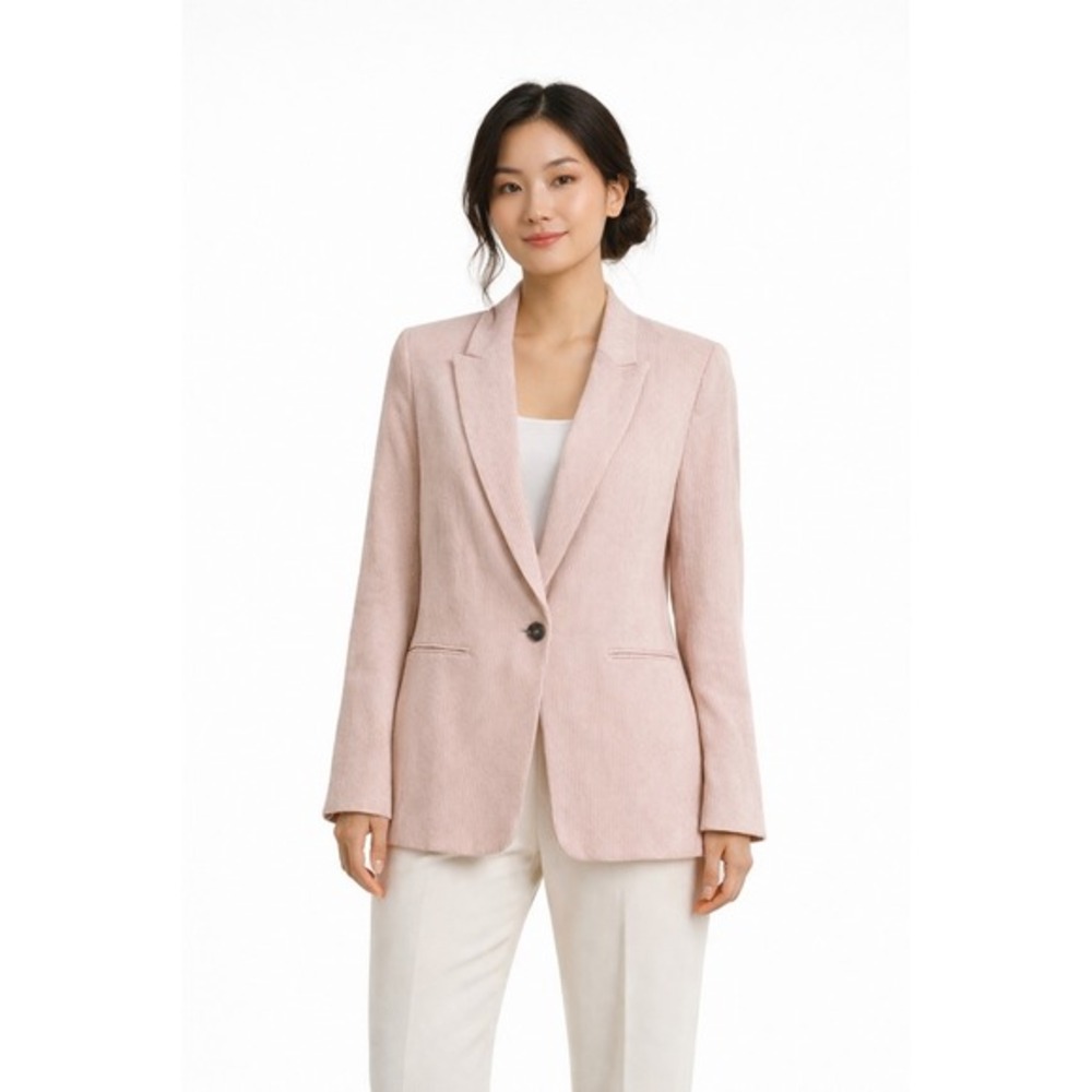 H&M Pink Textured Pinstripe Single Button Blazer Jacket 10 Preppy Academia 70-08